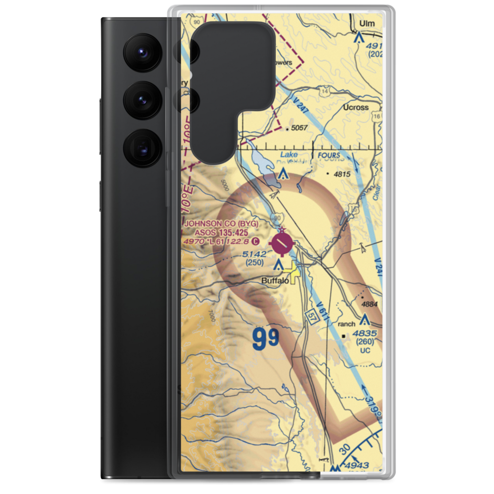 Johnson County Airport (BYG) VFR Sectional Samsung Case Samsung Galaxy S22 Ultra model shown