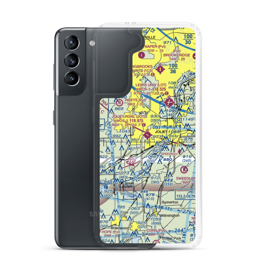 Joliet Regional Airport (JOT) VFR Sectional Samsung Case Samsung Galaxy S21 model shown