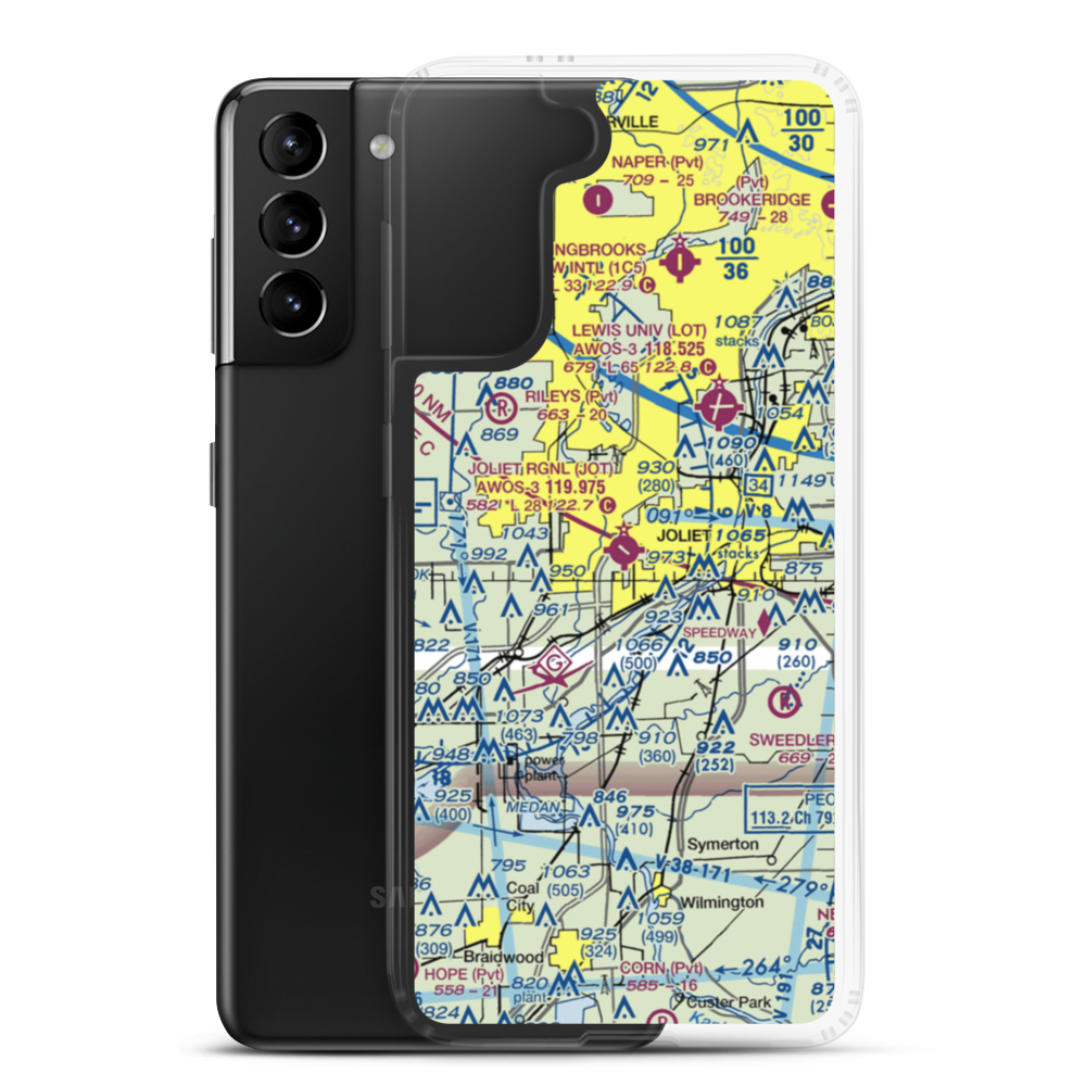 Joliet Regional Airport (JOT) VFR Sectional Samsung Case Samsung Galaxy S21 Plus model shown