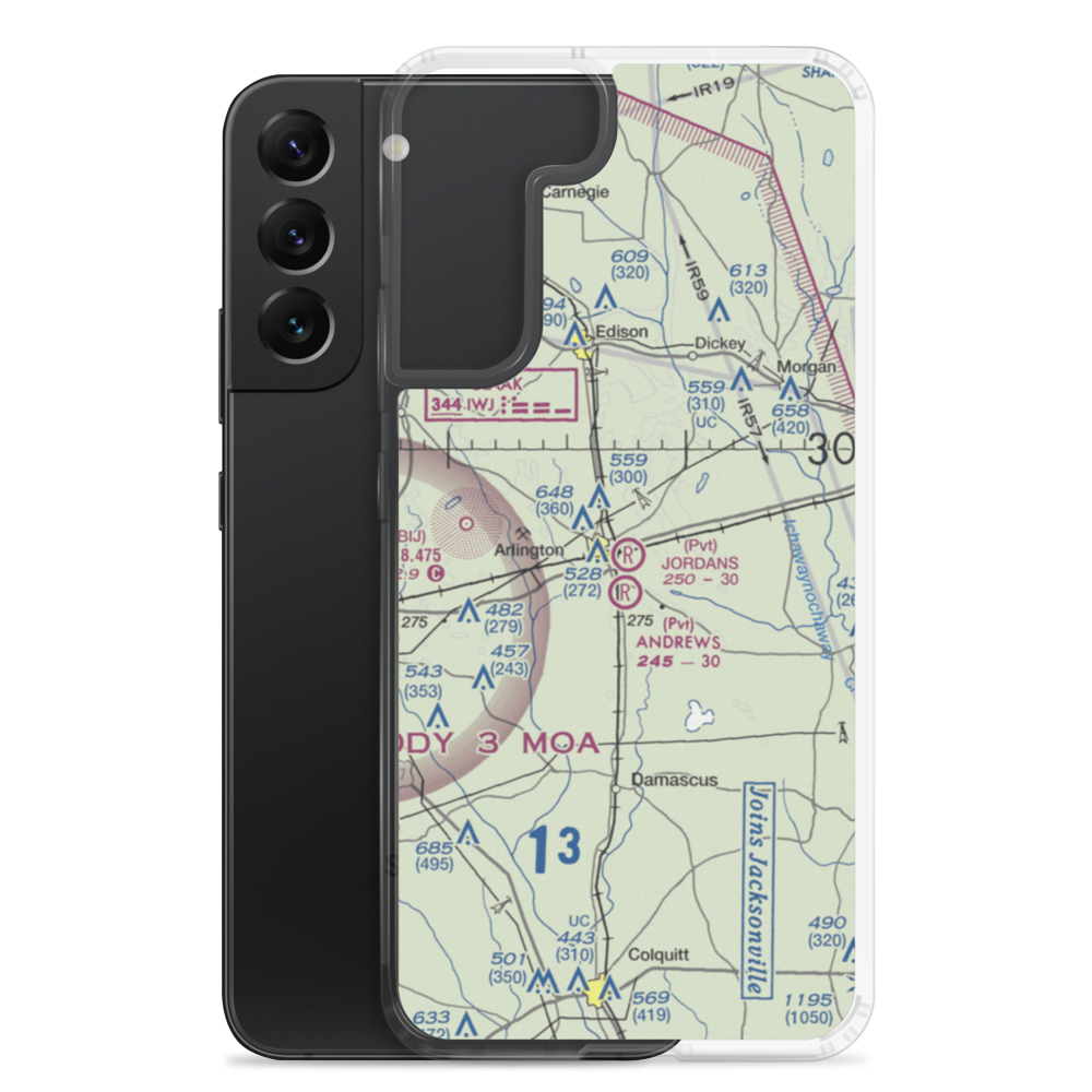 Jordans Airport (GA22) VFR Sectional Samsung Case Samsung Galaxy S22 Plus model shown