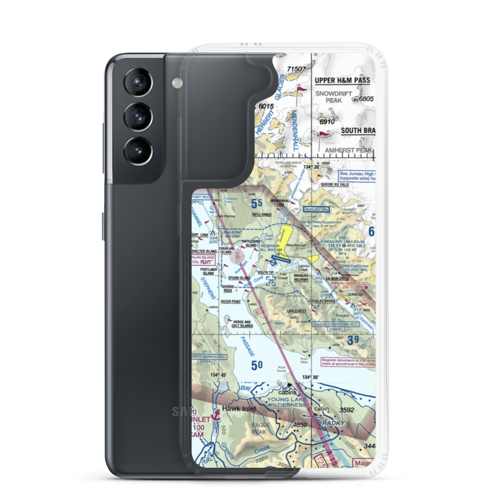 Juneau International Airport (JNU) VFR Sectional Samsung Case Samsung Galaxy S21 model shown