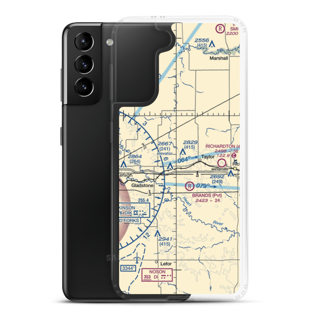 Jurgens Airstrip (75ND) VFR Sectional Samsung Case Samsung Galaxy S21 Plus model shown