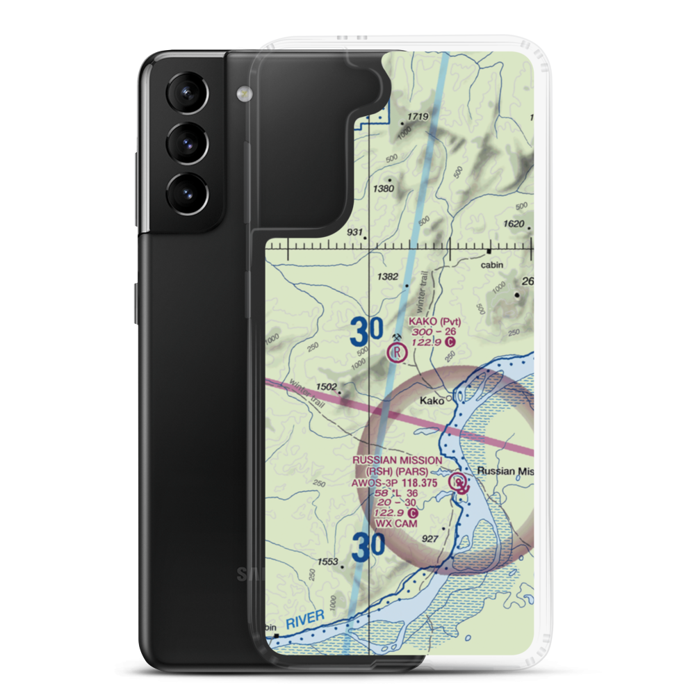 Kako Airport (9AK2) VFR Sectional Samsung Case Samsung Galaxy S21 Plus model shown