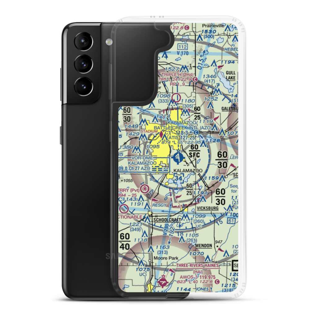 Kalamazoo Battle Creek International Airport (AZO) VFR Sectional Samsung Case Samsung Galaxy S21 Plus model shown