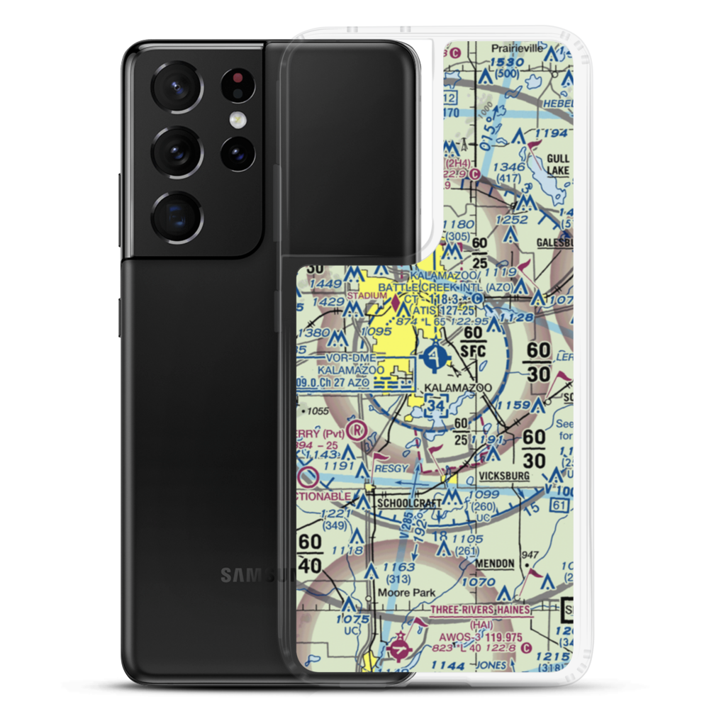 Kalamazoo Battle Creek International Airport (AZO) VFR Sectional Samsung Case Samsung Galaxy S21 Ultra model shown