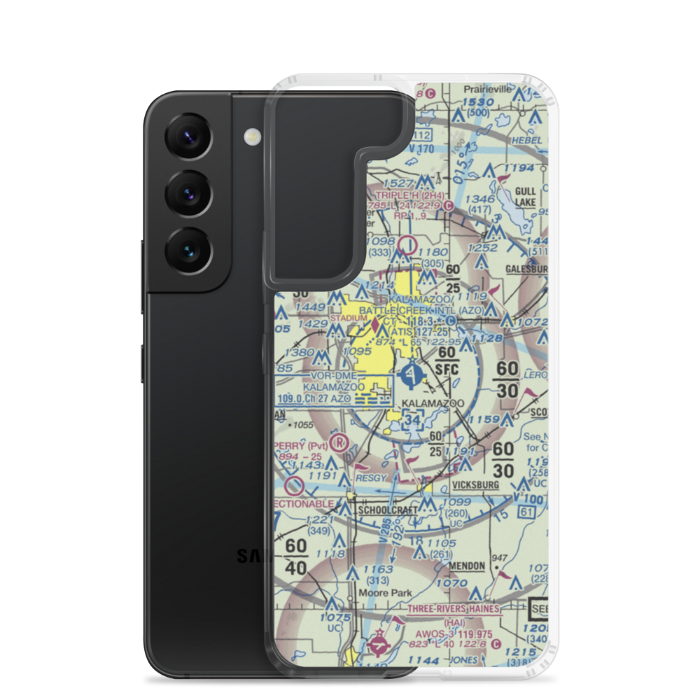 Kalamazoo Battle Creek International Airport (AZO) VFR Sectional Samsung Case Samsung Galaxy S22 model shown