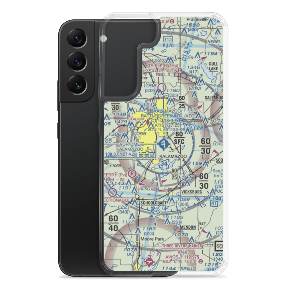 Kalamazoo Battle Creek International Airport (AZO) VFR Sectional Samsung Case Samsung Galaxy S22 Plus model shown