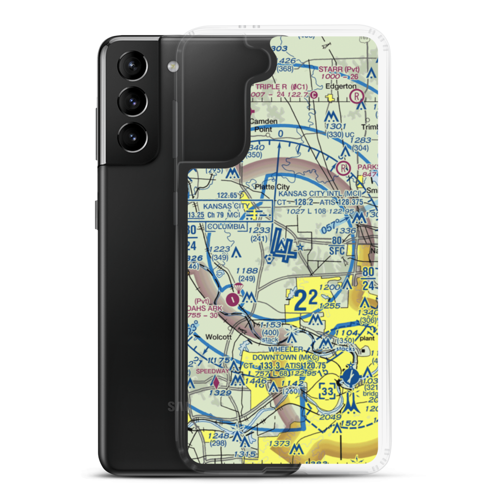 Kansas City International Airport (MCI) VFR Sectional Samsung Case Samsung Galaxy S21 Plus model shown