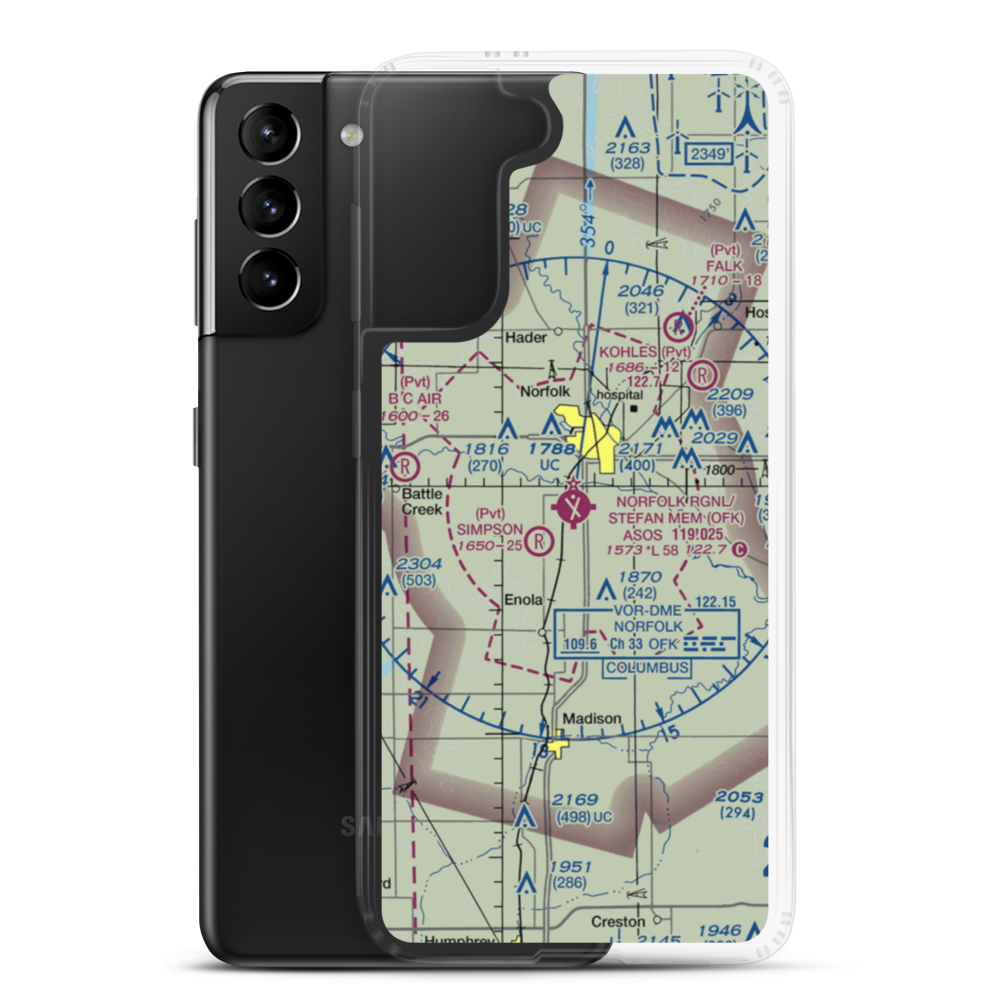 Karl Stefan Memorial Airport (OFK) VFR Sectional Samsung Case Samsung Galaxy S21 Plus model shown