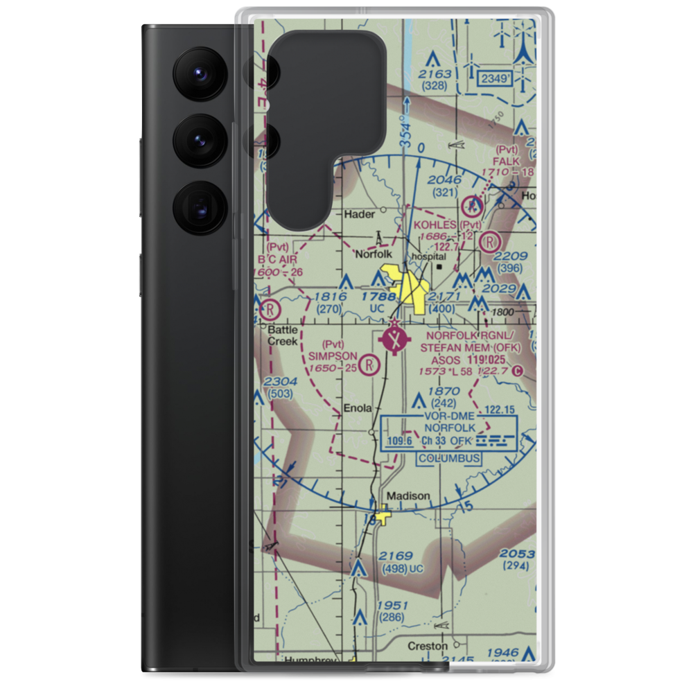 Karl Stefan Memorial Airport (OFK) VFR Sectional Samsung Case Samsung Galaxy S22 Ultra model shown
