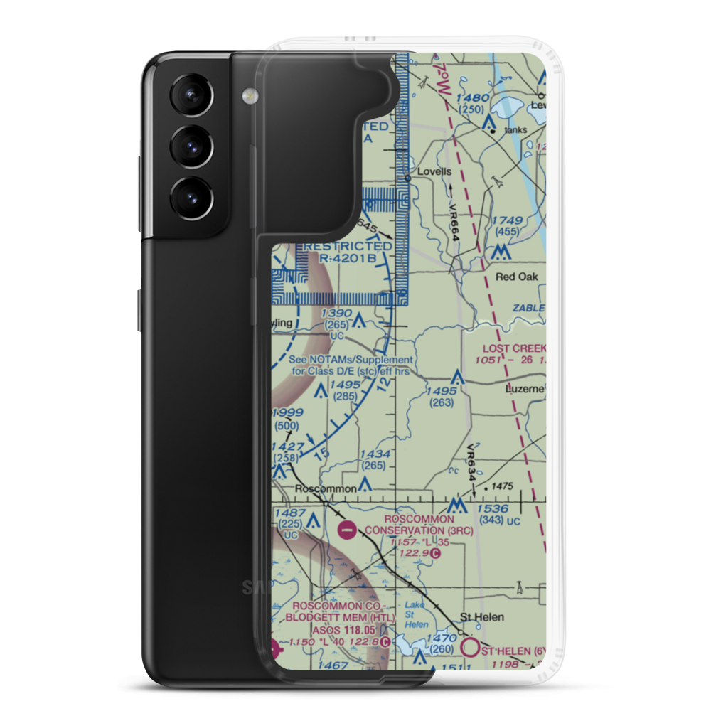 Kelleys Airport (0MI3) VFR Sectional Samsung Case Samsung Galaxy S21 Plus model shown