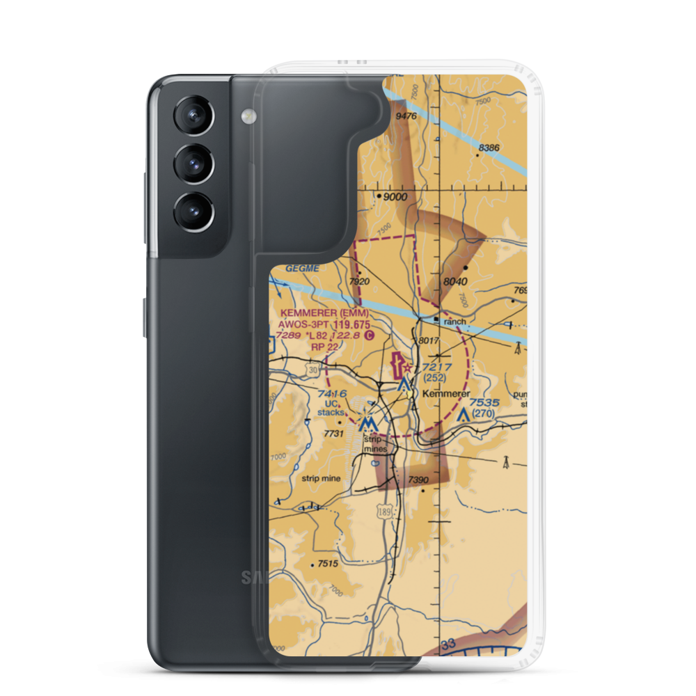 Kemmerer Municipal Airport (EMM) VFR Sectional Samsung Case Samsung Galaxy S21 model shown