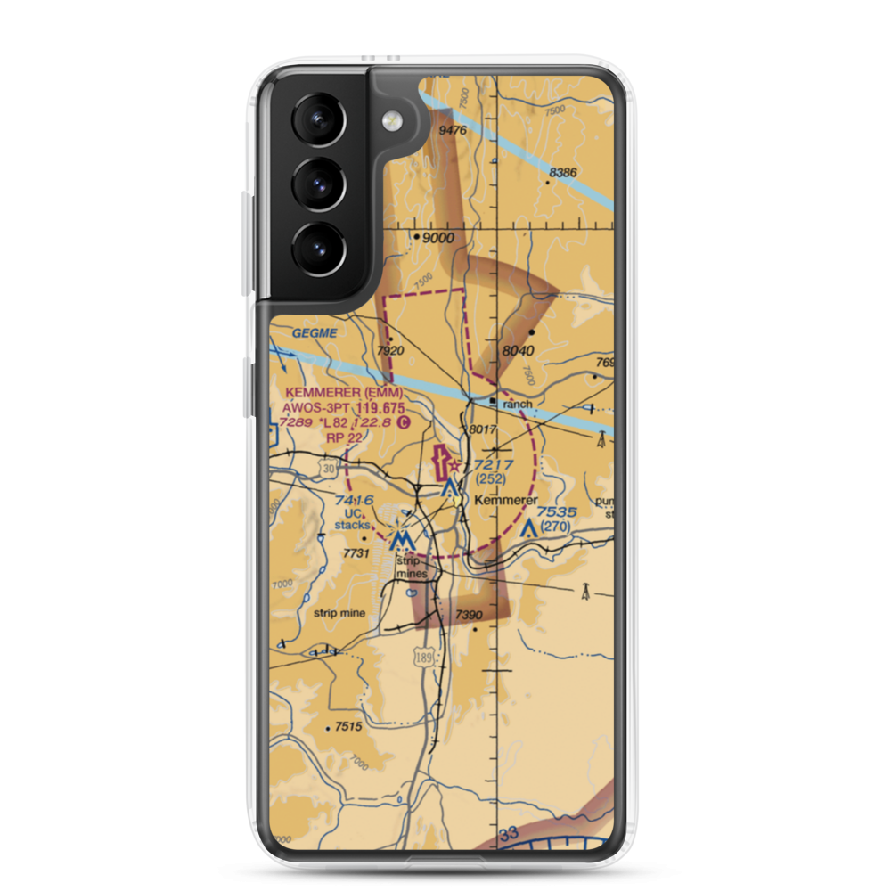 Kemmerer Municipal Airport (EMM) VFR Sectional Samsung Case Samsung Galaxy S21 Plus model shown