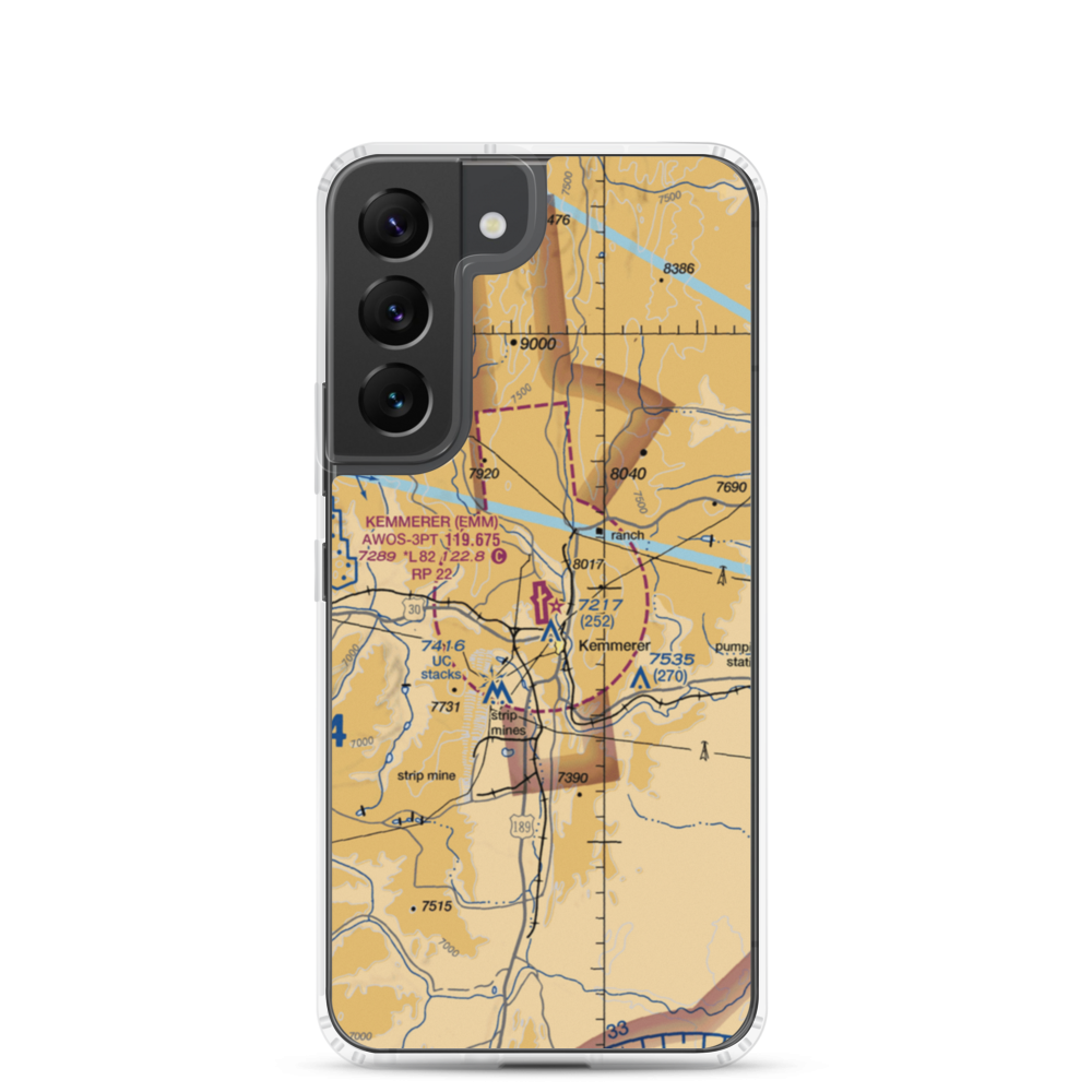 Kemmerer Municipal Airport (EMM) VFR Sectional Samsung Case Samsung Galaxy S22 model shown