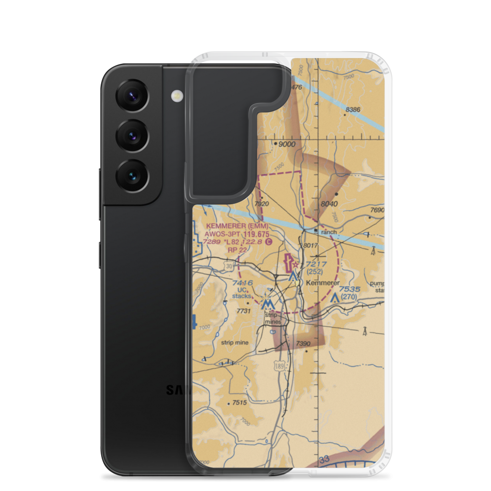 Kemmerer Municipal Airport (EMM) VFR Sectional Samsung Case Samsung Galaxy S22 model shown