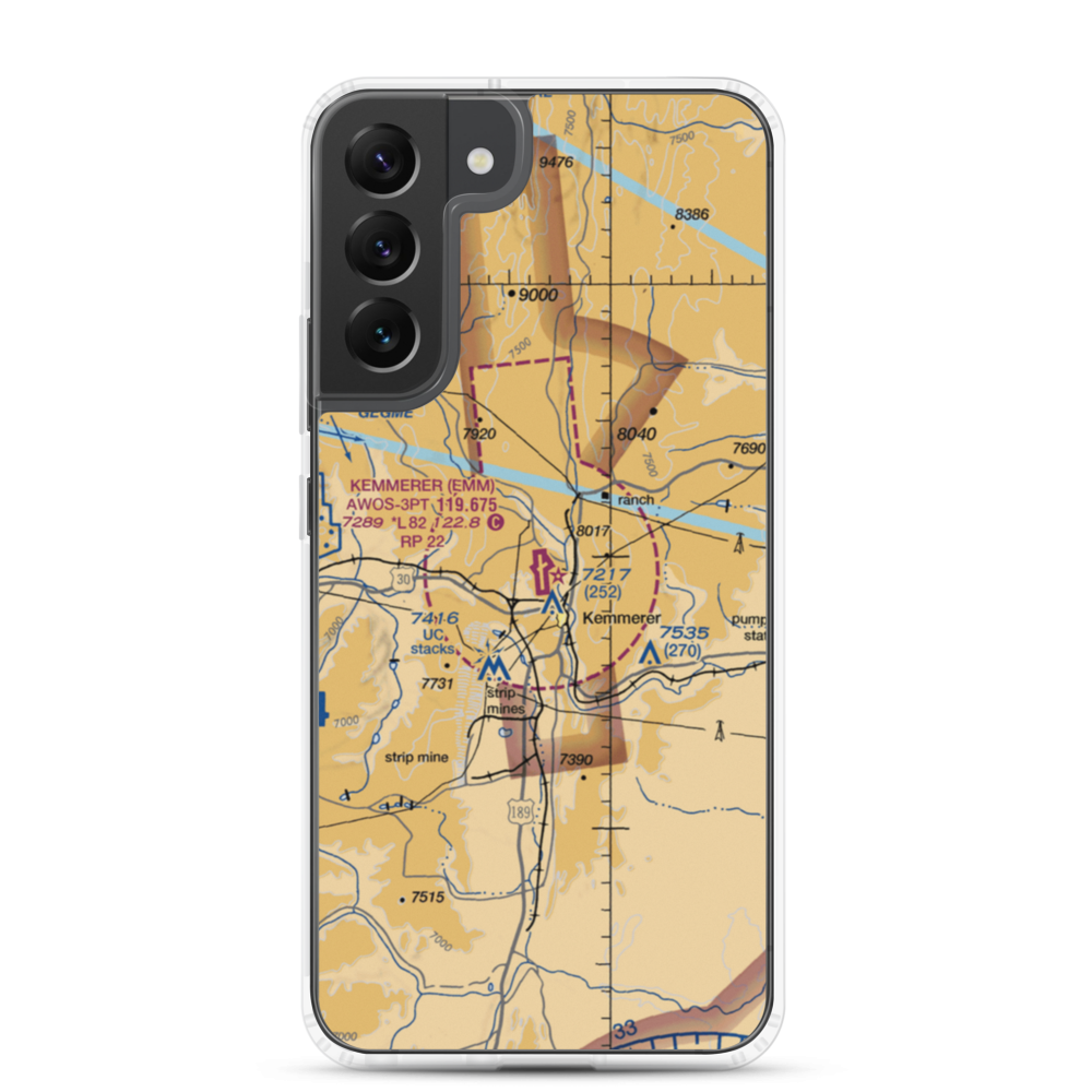 Kemmerer Municipal Airport (EMM) VFR Sectional Samsung Case Samsung Galaxy S22 Plus model shown