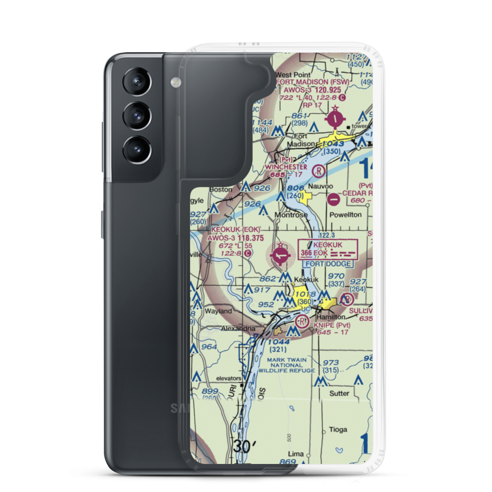 Keokuk Municipal Airport (EOK) VFR Sectional Samsung Case Samsung Galaxy S21 model shown
