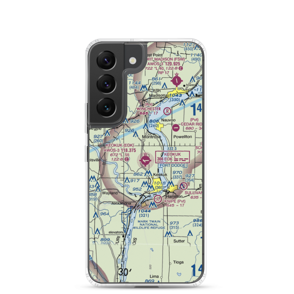 Keokuk Municipal Airport (EOK) VFR Sectional Samsung Case Samsung Galaxy S22 model shown