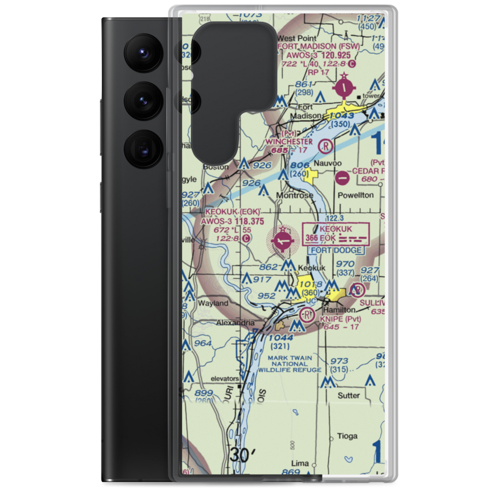 Keokuk Municipal Airport (EOK) VFR Sectional Samsung Case Samsung Galaxy S22 Ultra model shown