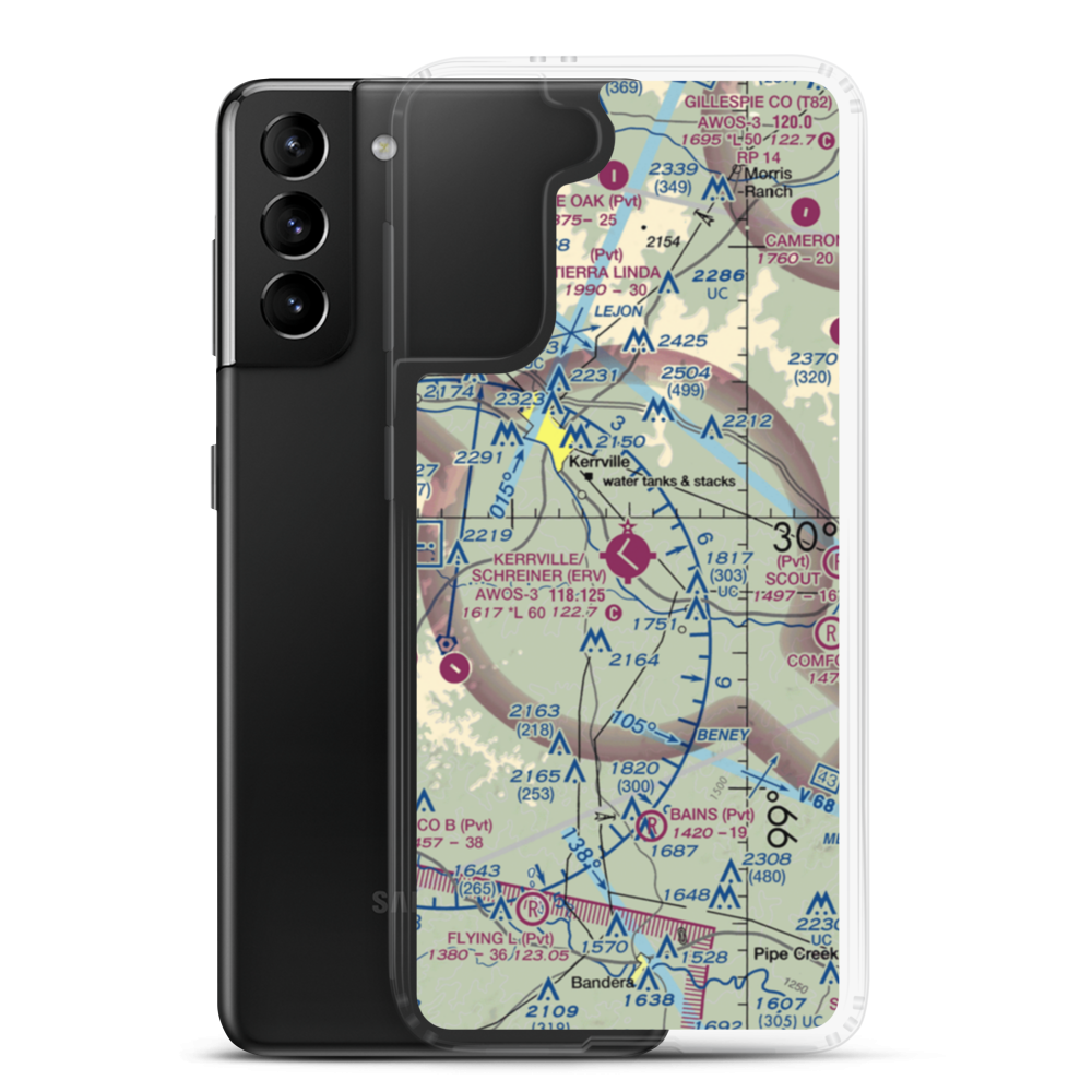 Kerrville Municipal Louis Schreiner Field (ERV) VFR Sectional Samsung Case Samsung Galaxy S21 Plus model shown