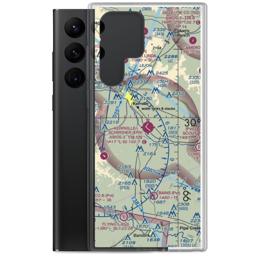 Kerrville Municipal Louis Schreiner Field (ERV) VFR Sectional Samsung Case Samsung Galaxy S22 Ultra model shown