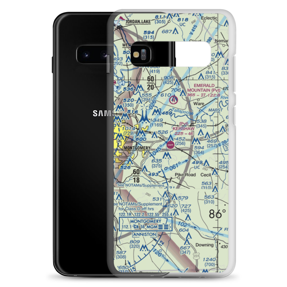 Kershaw Airport (AL12) VFR Sectional Samsung Case Samsung Galaxy S10+ model shown