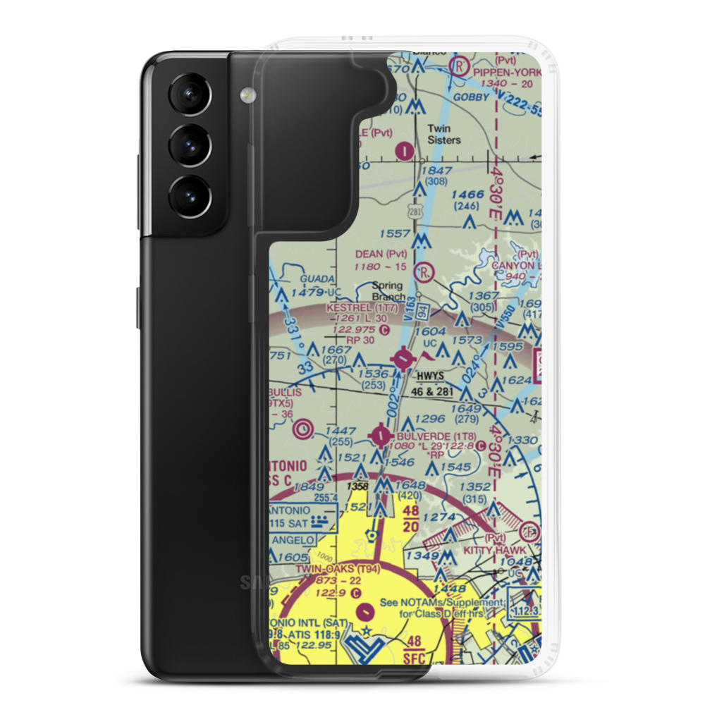 Kestrel Airpark (1T7) VFR Sectional Samsung Case Samsung Galaxy S21 Plus model shown