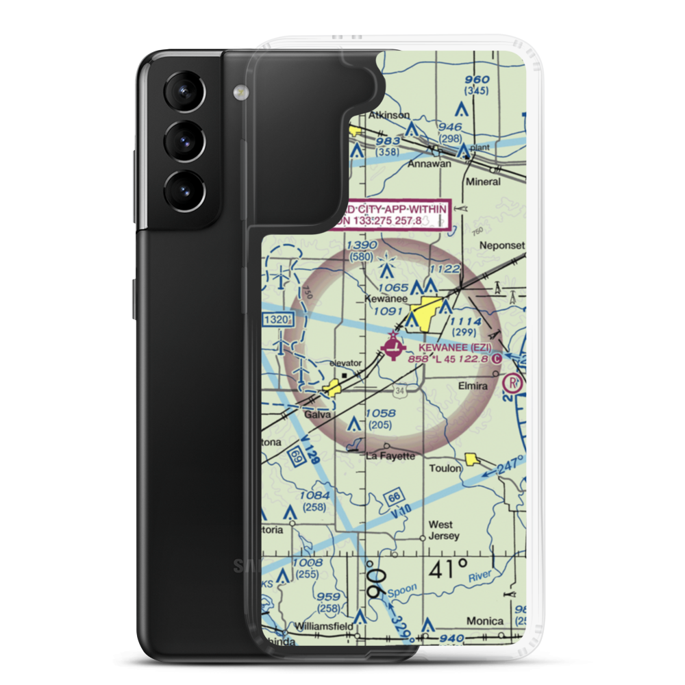 Kewanee Municipal Airport (EZI) VFR Sectional Samsung Case Samsung Galaxy S21 Plus model shown