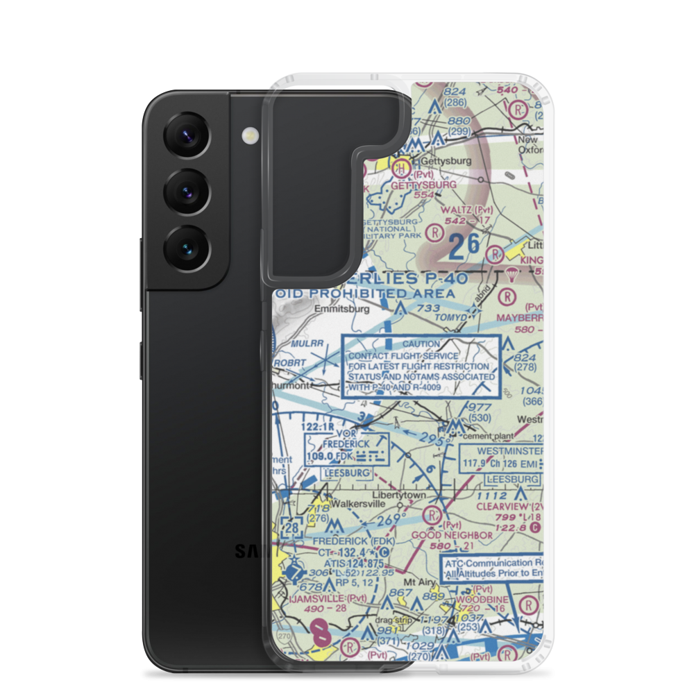 Keymar Airpark (MD42) VFR Sectional Samsung Case Samsung Galaxy S22 model shown