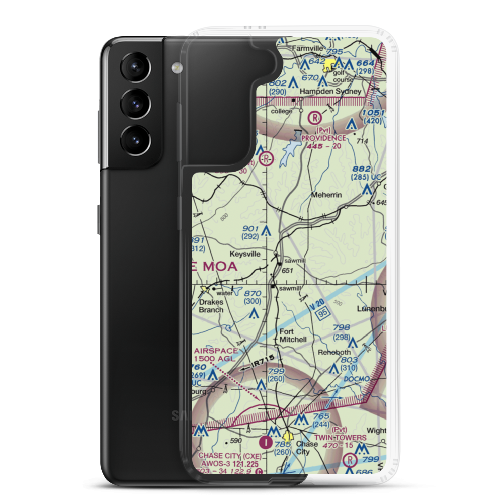 Keysville Airport (VG36) VFR Sectional Samsung Case Samsung Galaxy S21 Plus model shown