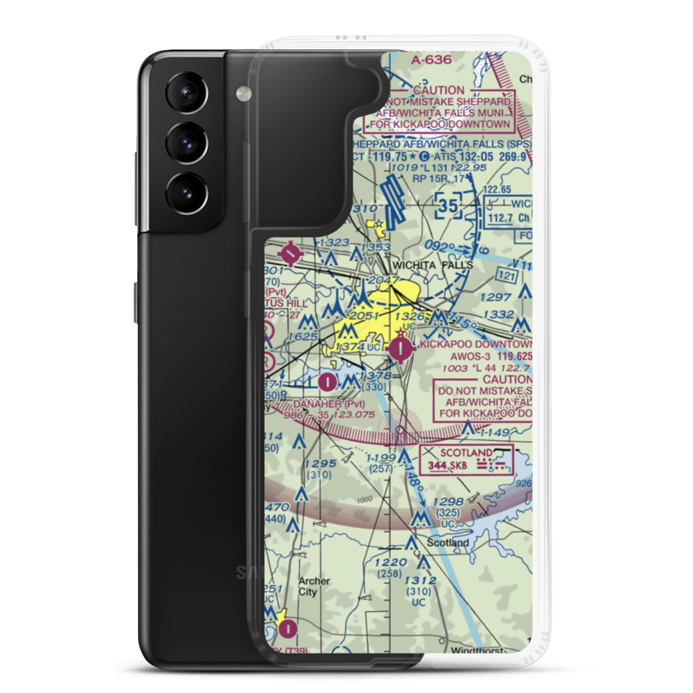 Kickapoo Downtown Airport (CWC) VFR Sectional Samsung Case Samsung Galaxy S21 Plus model shown
