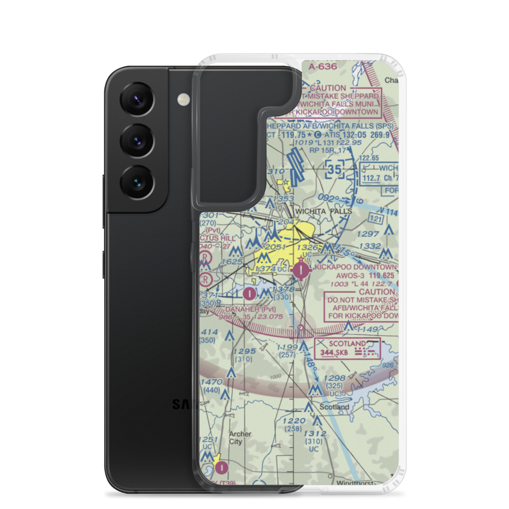 Kickapoo Downtown Airport (CWC) VFR Sectional Samsung Case Samsung Galaxy S22 model shown