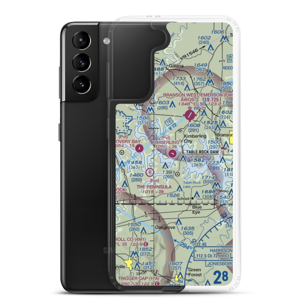 Kimberling Airport (MO64) VFR Sectional Samsung Case Samsung Galaxy S21 Plus model shown