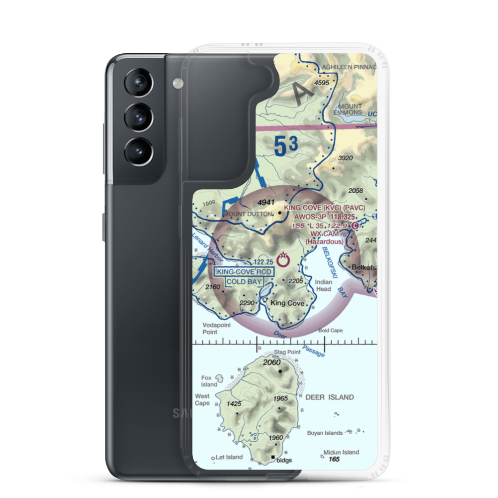 King Cove Airport (KVC) VFR Sectional Samsung Case Samsung Galaxy S21 model shown