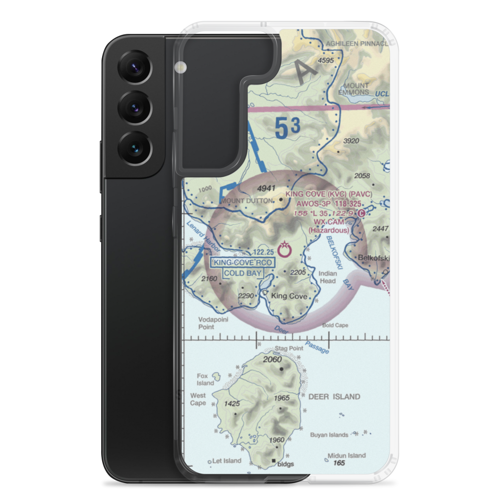 King Cove Airport (KVC) VFR Sectional Samsung Case Samsung Galaxy S22 Plus model shown
