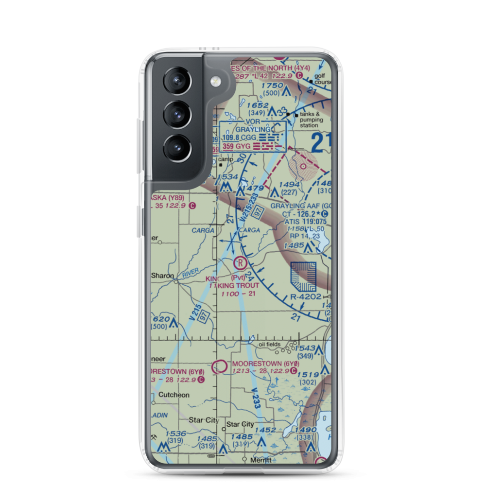 King Trout Airport (6MI0) VFR Sectional Samsung Case Samsung Galaxy S21 model shown