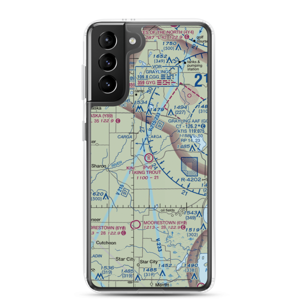 King Trout Airport (6MI0) VFR Sectional Samsung Case Samsung Galaxy S21 Plus model shown