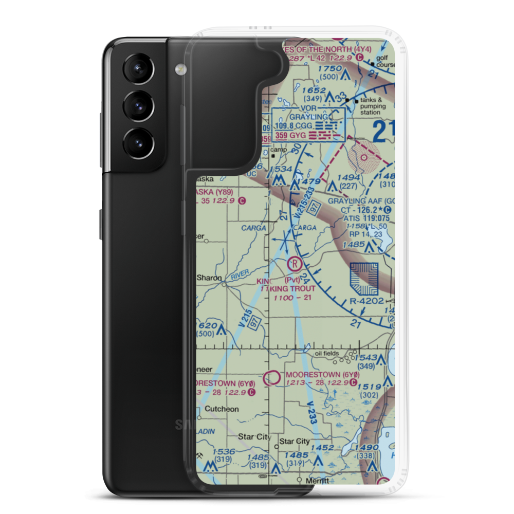 King Trout Airport (6MI0) VFR Sectional Samsung Case Samsung Galaxy S21 Plus model shown