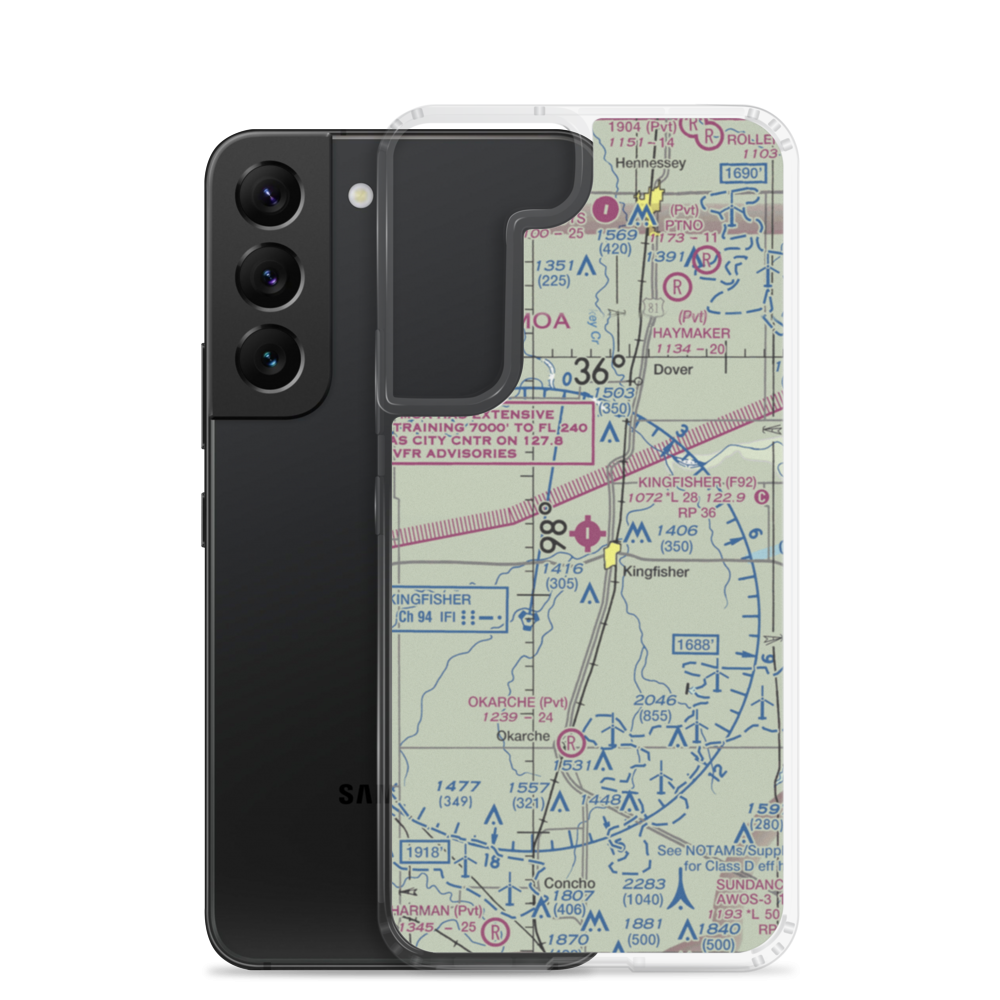 Kingfisher Airport (F92) VFR Sectional Samsung Case Samsung Galaxy S22 model shown