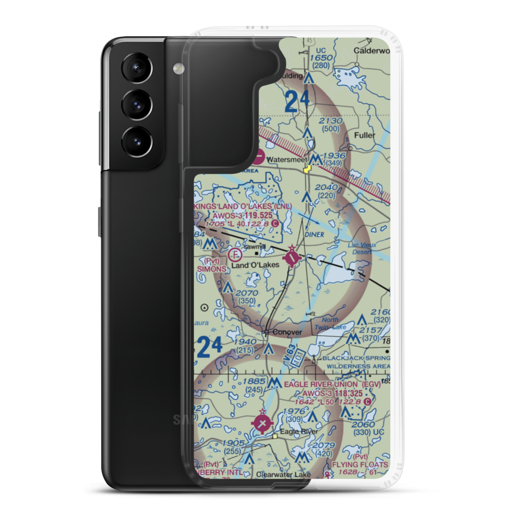 Kings Land O' Lakes Airport (LNL) VFR Sectional Samsung Case Samsung Galaxy S21 Plus model shown