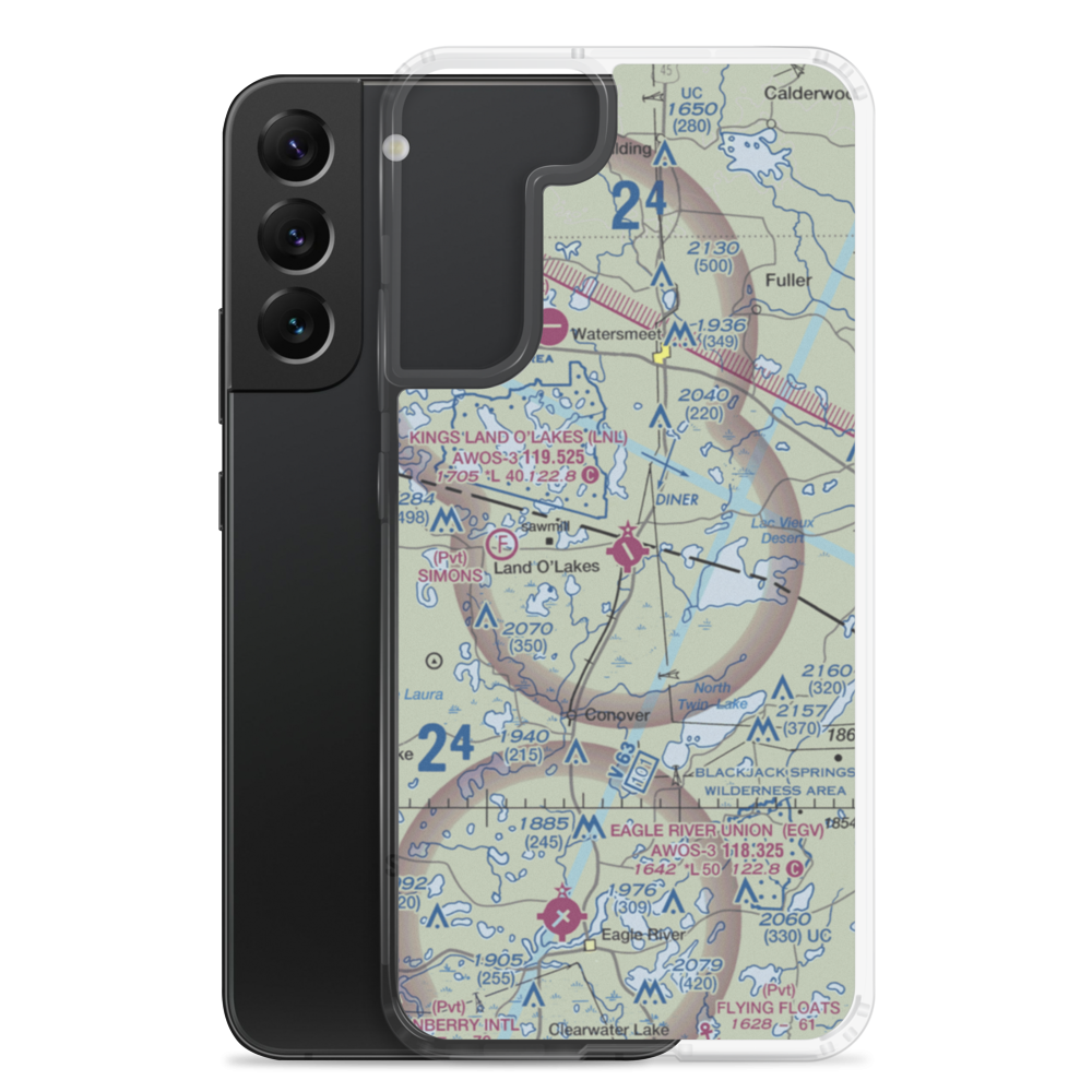 Kings Land O' Lakes Airport (LNL) VFR Sectional Samsung Case Samsung Galaxy S22 Plus model shown