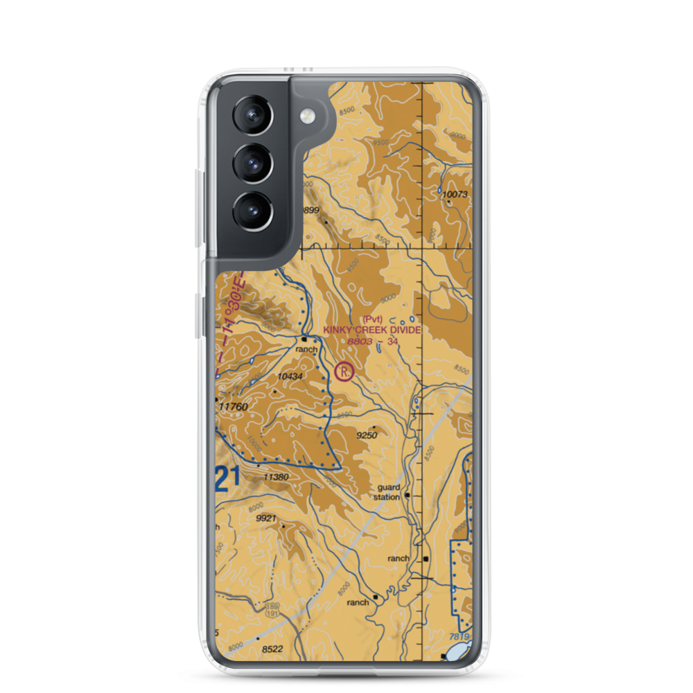 Kinky Creek Divide Airport (WY30) VFR Sectional Samsung Case Samsung Galaxy S21 model shown