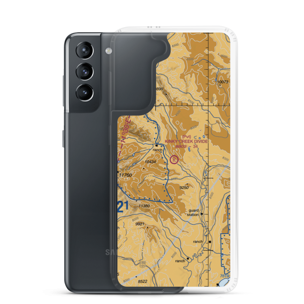 Kinky Creek Divide Airport (WY30) VFR Sectional Samsung Case Samsung Galaxy S21 model shown