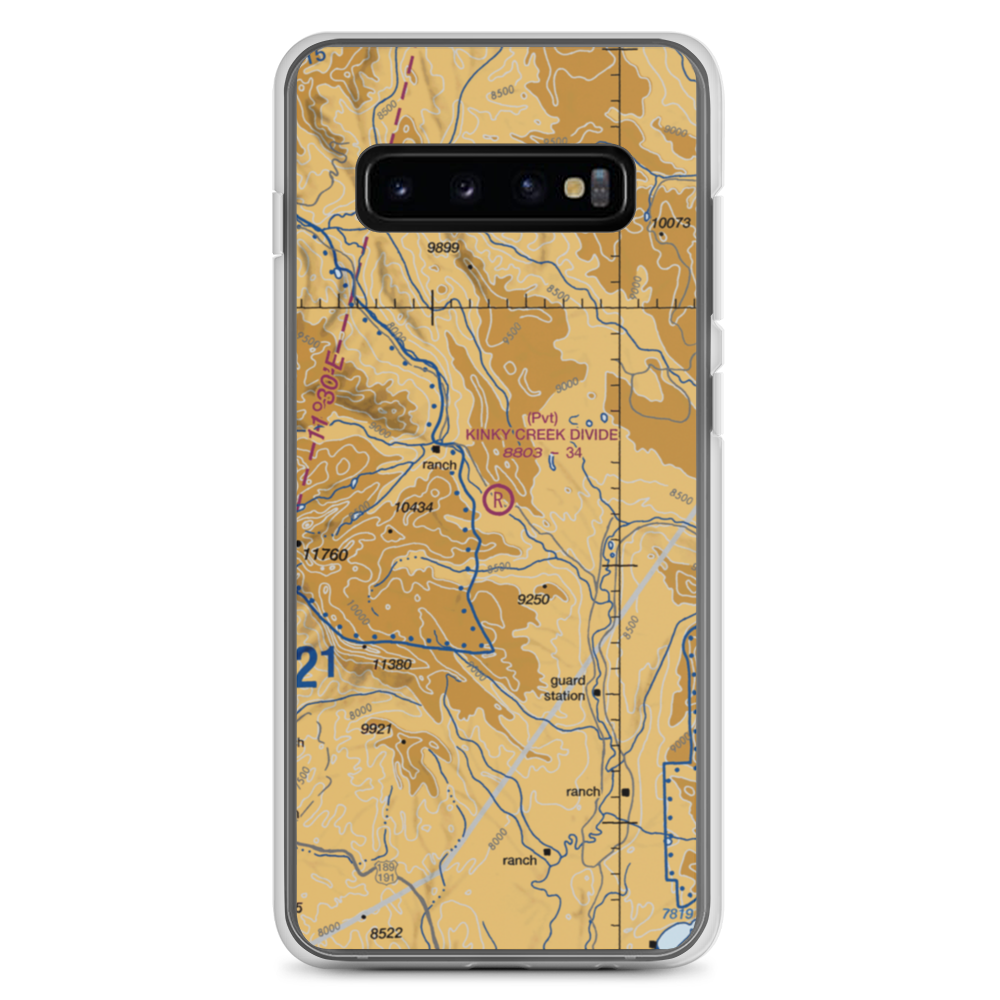 Kinky Creek Divide Airport (WY30) VFR Sectional Samsung Case Samsung Galaxy S10+ model shown