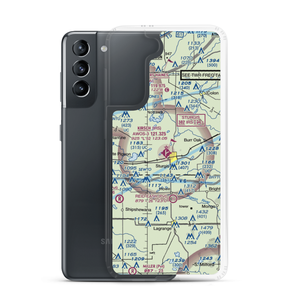 Kirsch Municipal Airport (IRS) VFR Sectional Samsung Case Samsung Galaxy S21 model shown