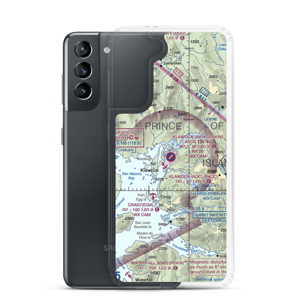Klawock Airport (AKW) VFR Sectional Samsung Case Samsung Galaxy S21 model shown