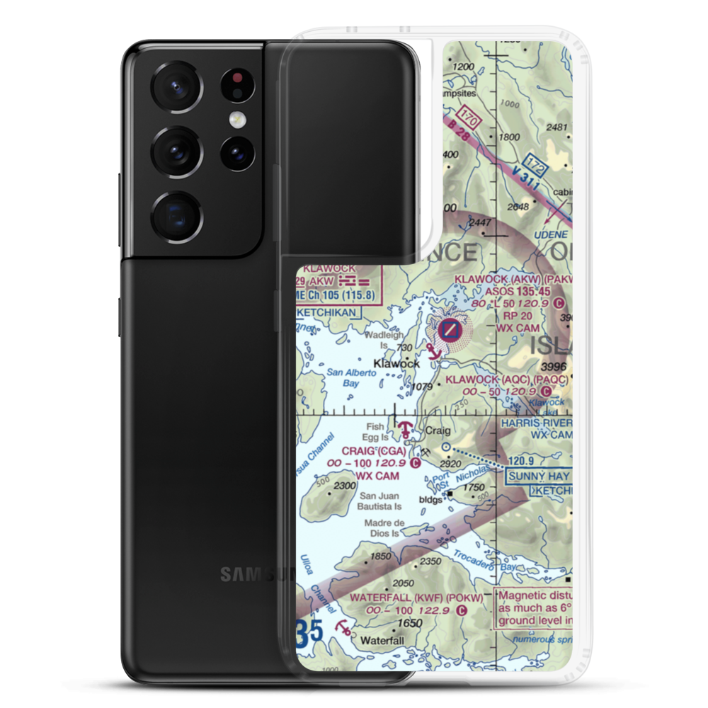 Klawock Seaplane Base (AQC) VFR Sectional Samsung Case Samsung Galaxy S21 Ultra model shown