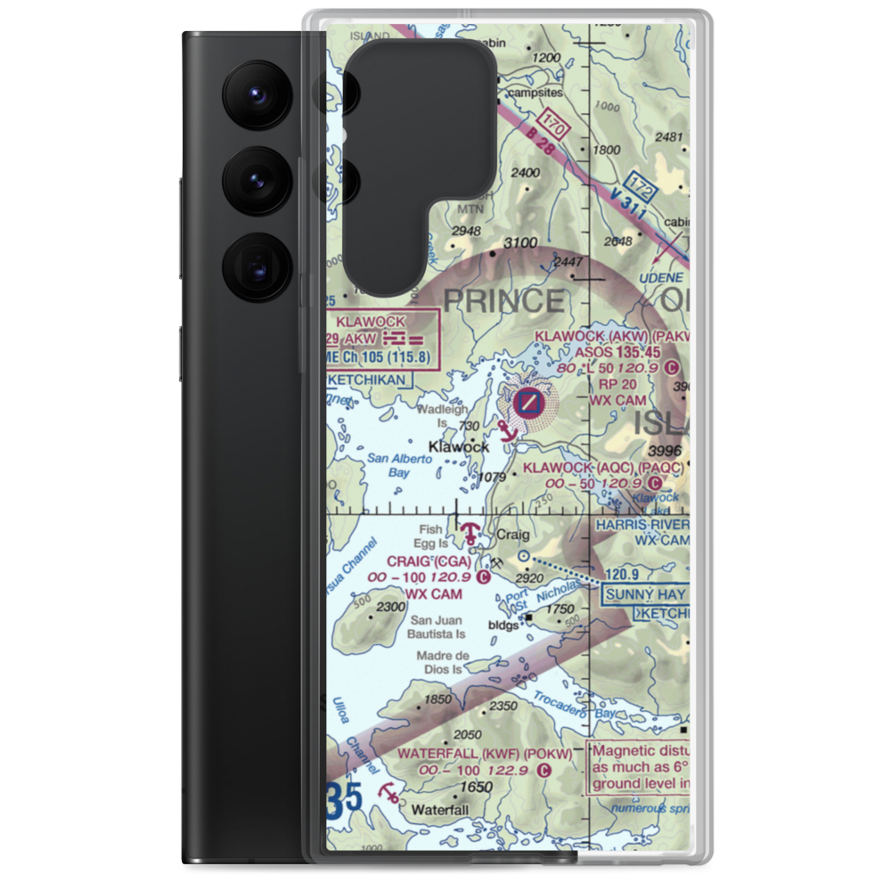 Klawock Seaplane Base (AQC) VFR Sectional Samsung Case Samsung Galaxy S22 Ultra model shown