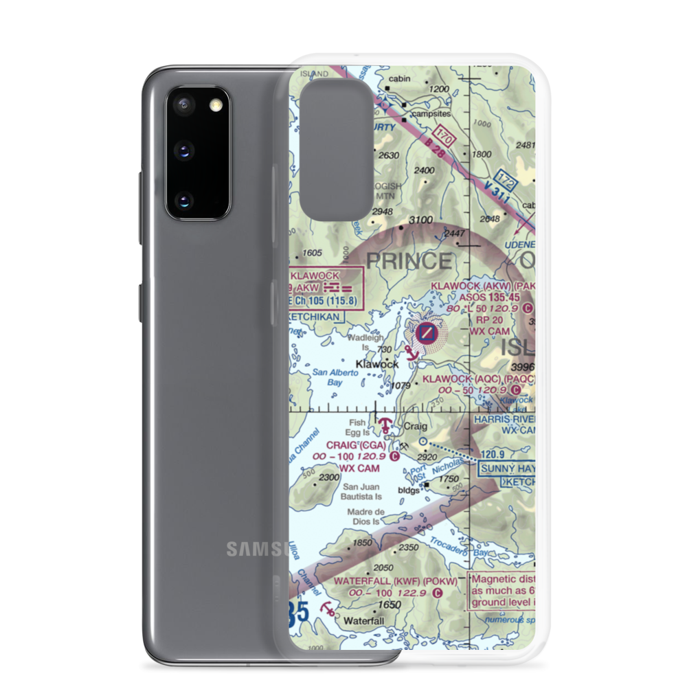 Klawock Seaplane Base (AQC) VFR Sectional Samsung Case Samsung Galaxy S20 model shown