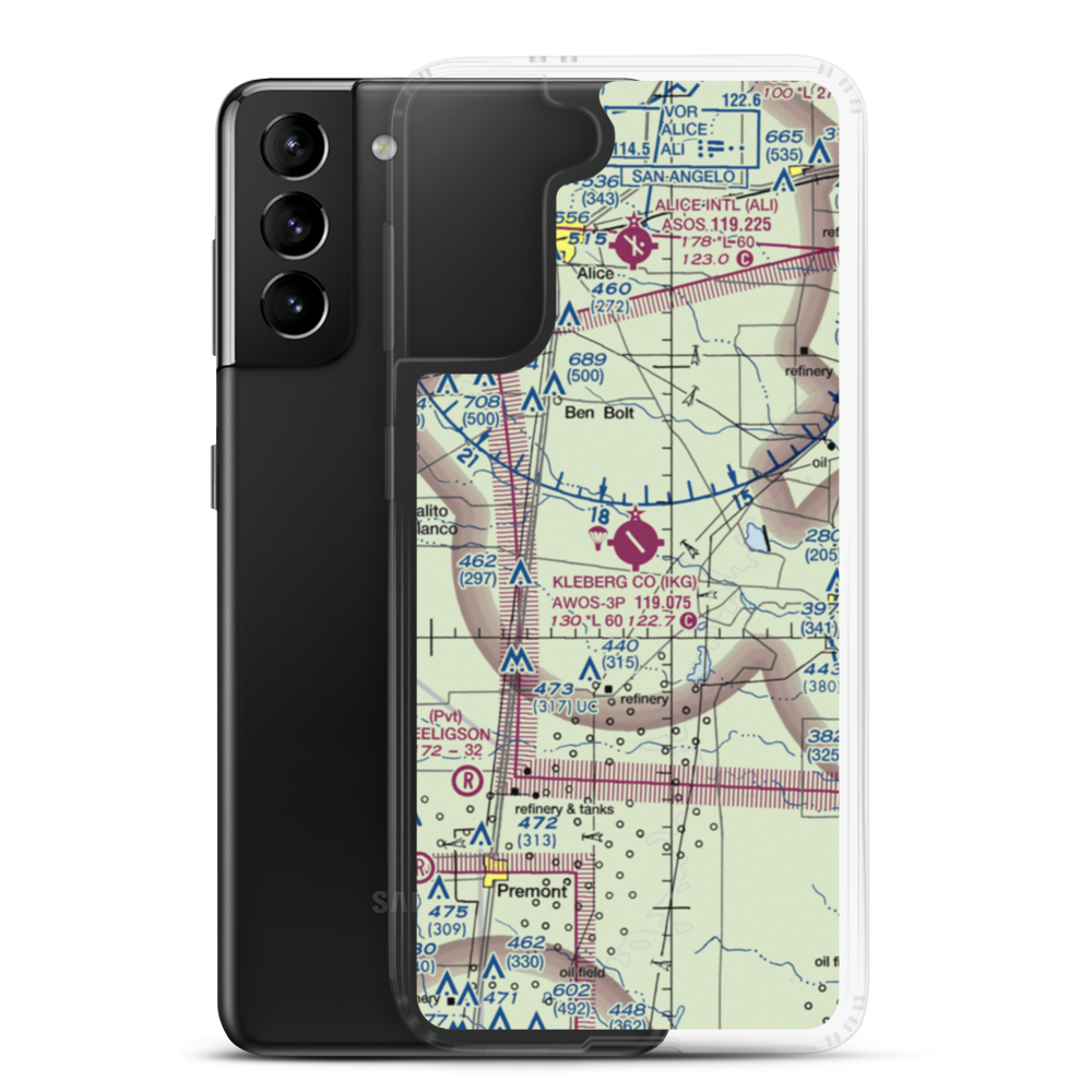 Kleberg County Airport (IKG) VFR Sectional Samsung Case Samsung Galaxy S21 Plus model shown